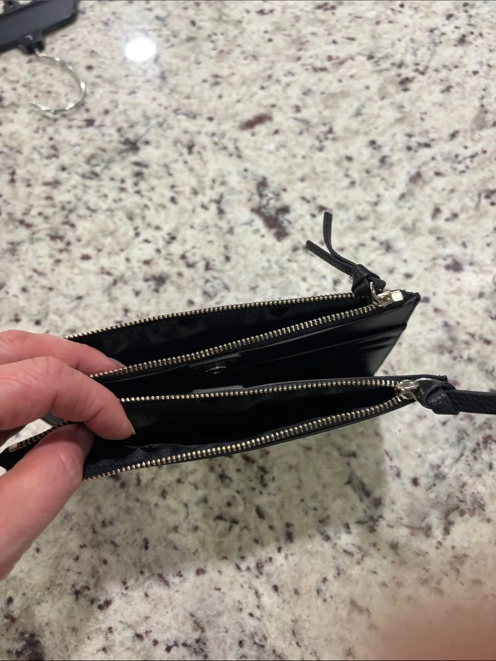 kate spade Black Pebbled Leather Zip Pouch with Gold Logo